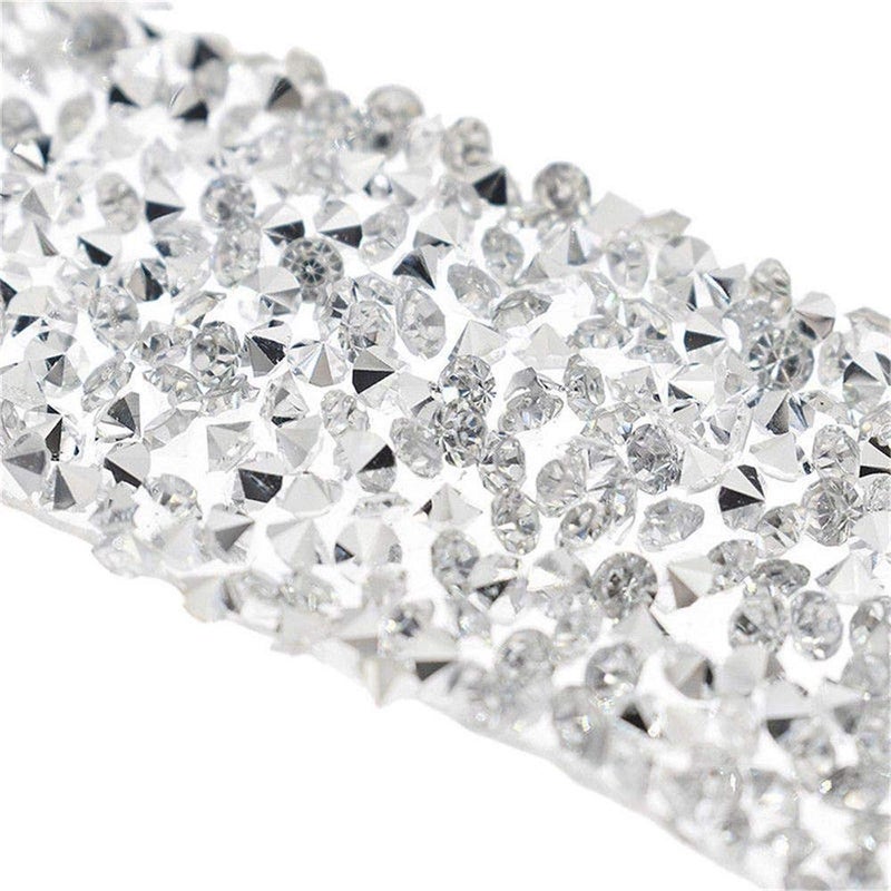 EORTA 1Yard X 3CM Rhinestone Beaded Trim Sparkling Crystal Rhinestone Hotfix Ribbon Iron on Applique Bling Chain Banding Belt for DIY Wedding Bridal Dress Embellishment Phone Wall Decor, Silver - Image 1